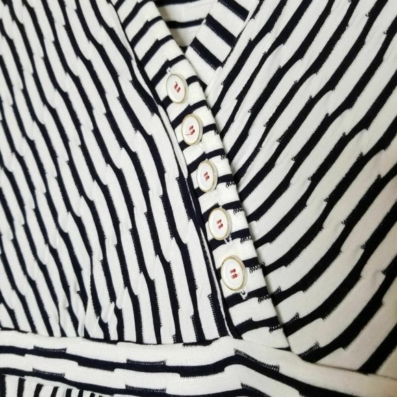 Maeve Anthropologie Paladino Dress Faux Wrap Puckered Stripe V-Neck Cap Sleeve S - Picture 8 of 11